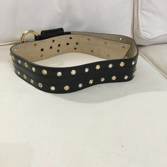 Betsy Johnson Black Patent Rhinestone Belt - Picture 3 of 7